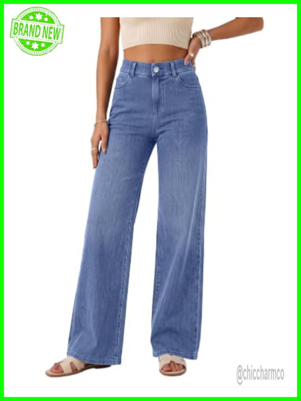 Wide Leg Sweatpant Jeans Pull On Elastic Waist Stretchy Denim Pants
